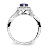 14k White Gold Pear Created Sapphire and Diamond Halo Ring